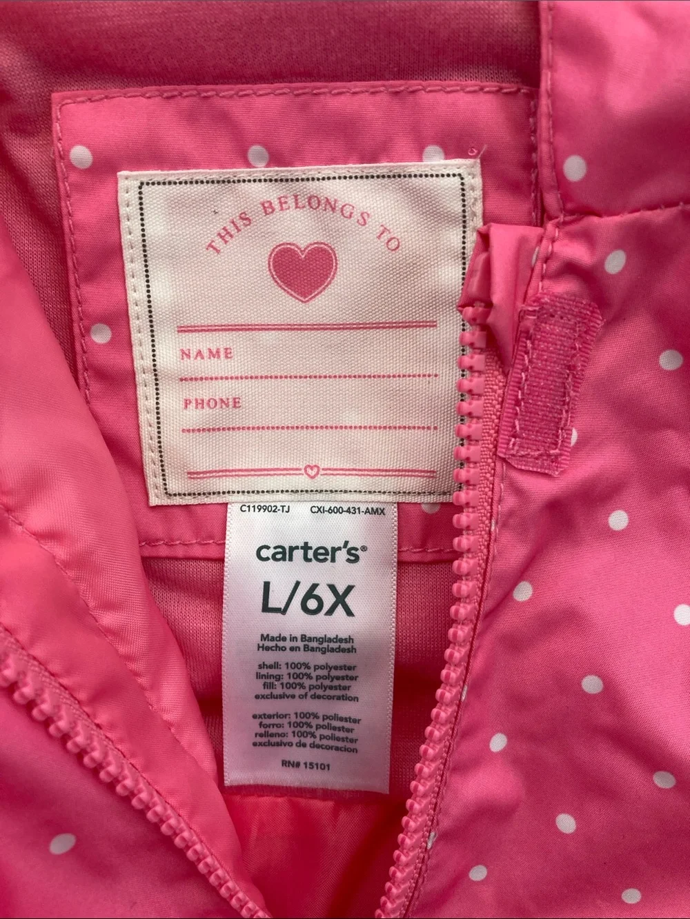 SALE! 50% Off kids Carter's Hot Pink Polka Dot Hooded Unicorn Raincoat Size 6X